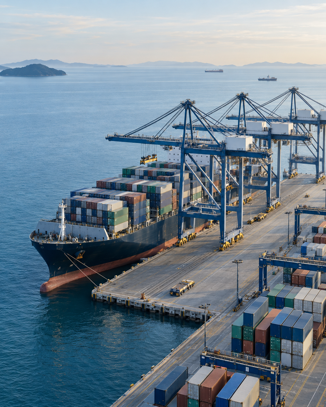 Illustration of international trade through a container port